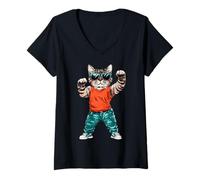 Womens Cat Sport Animal V-Neck T-Shirt