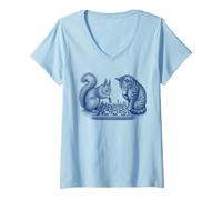 Women's Cat Squirrel Chess Match V-Neck T-Shirt