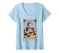 Womens Cat Tarot Card The Emperor Cat In Box Lover Funny Cat V-Neck T-Shirt