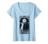 Womens Cat Tarot The Moon Art Nouveau Vintage Funny Feline Cats V-Neck T-Shirt