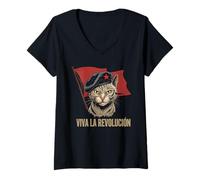Womens Cat Tshirt Viva La Revolucion Kitty Meow Cuba Guerilla V-Neck T-Shirt