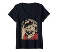 Womens Cat Tshirt Viva La Revolucion Kitty Meow Cuba Guerilla V-Neck T-Shirt
