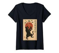 Womens Cat vs UFO Retro Japanese Sci-Fi Poster Style Graphic V-Neck T-Shirt