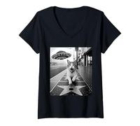 Womens Cat Walk of Fame UFO LA Los Angeles Alien Kitten V-Neck T-Shirt