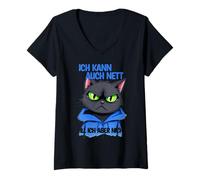 Womens Cat with a grumpy expression - ich kann auch nett 1 V-Neck T-Shirt