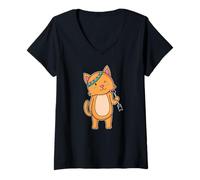 Womens Cat with Arrow V-Neck T-Shirt