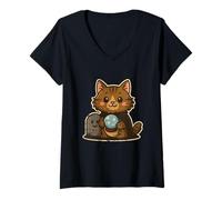 Womens Cat with Crystal Ball by Gravestone V-Neck T-Shirt