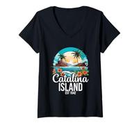 Womens Catalina Island California Est 1542 V-Neck T-Shirt