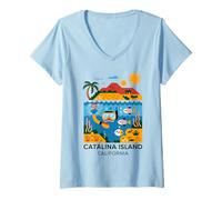 Womens Catalina Island California Hiking V-Neck T-Shirt