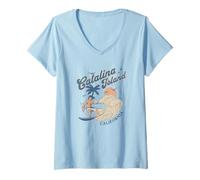 Womens Catalina Island California Surf Retro Vintage Surfer Summer V-Neck T-Shirt