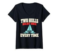 Women's Catamaran Sailing Beach Cat Racing Crew Gift V-Neck T-Shirt