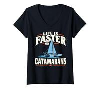 Women's Catamaran Sailing Beach Cat Racing Crew Gift V-Neck T-Shirt