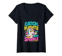 Women's Catch Flights Bring Sparkle Unicorn Travel Vibes V-Neck T-Shirt