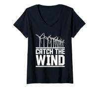 Womens CATCH THE WIND Lustig tree WindpowerElectricity Greenenergy V-Neck T-Shirt