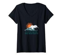 Womens Catch You On The Next Way Surfer Ocean Waves Beach Sunrise V-Neck T-Shirt