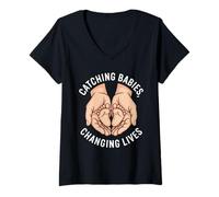 Womens Catching Babies Changing Lives Midwives Empowerment V-Neck T-Shirt