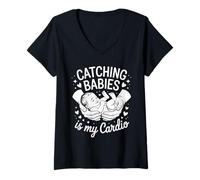 Womens Catching Babies is My Cardio Midwife Humor V-Neck T-Shirt