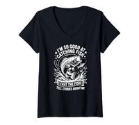 Women's Catching Fish that The Fish Tell Stories About Me Fishing V-Neck T-Shirt