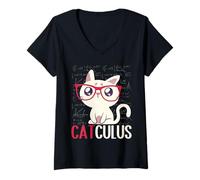 Women's Catculus Mathematical Equations Cat Math Student Teacher V-Neck T-Shirt