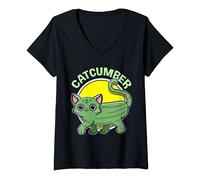 Womens Catcumber Cucumber Cat Funny Plant Vegetable Cute Kitten Fun V-Neck T-Shirt