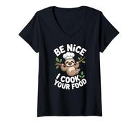 Women's Catering Sloth Be Nice I Cook Your Food Chef V-Neck T-Shirt