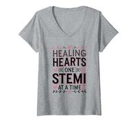 Womens Cathlab Healing Hearts Nursing for Cathether Nurse V-Neck T-Shirt