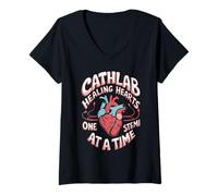 Womens Cathlab Healing Hearts Nursing Gift for Cathether Nurse V-Neck T-Shirt