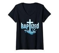 Women's Catholic Cross Baptism Bible Verse Baptized Christian V-Neck T-Shirt
