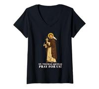 Women's Catholic Devotion to St. Thomas Aquinas in Corpus Christi V-Neck T-Shirt