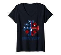 Womens Catholic Knight Templar Crusader Cross American Flag V-Neck T-Shirt