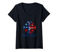 Womens Catholic Knight Templar Crusader Cross American Flag V-Neck T-Shirt