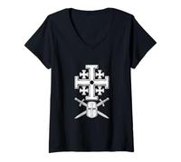 Women's Catholic Knight Templar Crusader Cross V-Neck T-Shirt