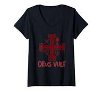 Womens Catholic Knight Templar Crusader Cross V-Neck T-Shirt