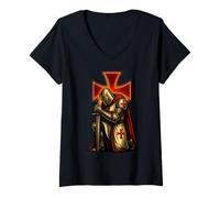 Womens Catholic Knights Templar - Warrior of Christ V-Neck T-Shirt
