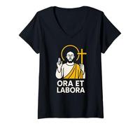 Womens Catholic Ora et Labora Vintage Mens Surgery Recover V-Neck T-Shirt