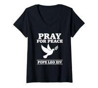 Women's Catholic Peace Shirt Pray for Peace Pope Leo XIV Dove Tee V-Neck T-Shirt