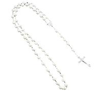 Women'S Catholic Rosary Beads, Long White Faux Pearl Cross Necklace, Handcrafted Tassel With Alloy Chain, Suitable For Prayer And Religious Gatherings, Unisex