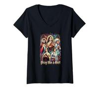 Women's Catholic Saint Pray Like A Women V-Neck T-Shirt