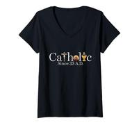 Women's Catholic Since 33 AD Crucifix Jesus Eucharist Christianity V-Neck T-Shirt
