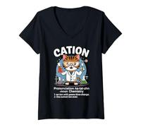 Womens Cation Science Cat Chemist Nerd Lab Pun Physics Cat Lover V-Neck T-Shirt