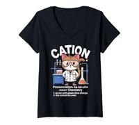 Womens Cation Science Cat Lab Chemistry Pun Geek Cat Scientist V-Neck T-Shirt