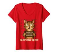 Womens Catnip Made Me Do It Mugshot for Cat Lover V-Neck T-Shirt