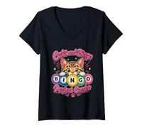 Women's Cats and Bingo Perfect Combo Funny Bingo Player V-Neck T-Shirt