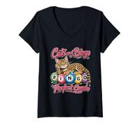 Women's Cats and Bingo Perfect Combo Funny Bingo Player V-Neck T-Shirt