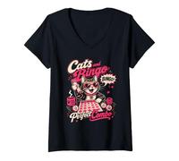Women's Cats and Bingo Perfect Combo Funny Bingo Player V-Neck T-Shirt
