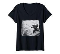 Womens Cats at 3AM Meme Vintage Graphic Ukiyo-e Art Funny V-Neck T-Shirt