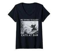 Womens Cats at 3AM Meme Vintage Graphic Ukiyo-e Art Funny V-Neck T-Shirt
