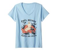Womens Cats Because People Are Creepy Ghost V-Neck T-Shirt