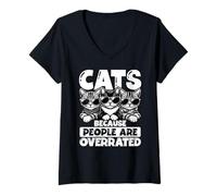 Womens Cats Because People are Overrated Funny Cool Cat V-Neck T-Shirt