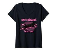 Women's Cats Because People Feline Lover Attitude V-Neck T-Shirt